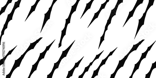 Abstract black diagonal jagged lines scratch pattern isolated on white background