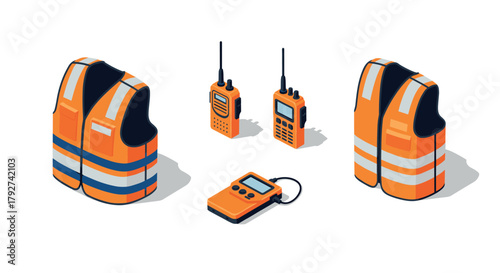 Isometric safety equipment highvisibility vests and twoway radios