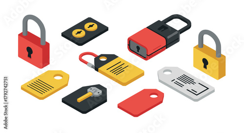 Isometric security locks and tags collection for modern design projects