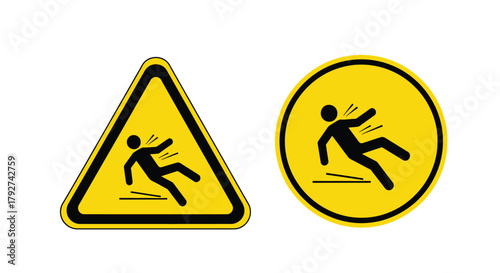 Caution slippery surface warning signs depicting a person slipping on ice