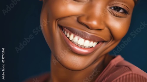 Radiant Smile Portrait: Capturing a close-up of a smiling individual with a wide, genuine grin, showcasing the warmth and joy. 