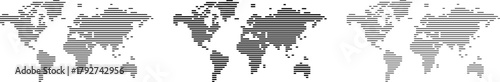 Mega set of horizontal line pattern shape world map with different style for studying world geography.