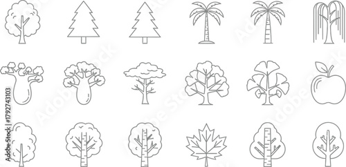 Collection of handdrawn tree icons