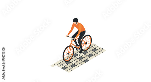 Isometric cyclist on a paved path modern urban transportation concept