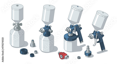 Isometric spray gun set with accessories for painting and diy projects