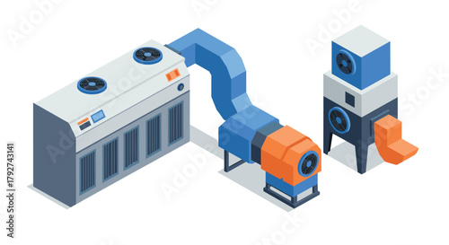 Isometric hvac system with ductwork and air conditioning units