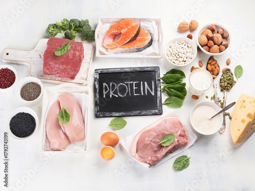 Top View of High-Protein Food Sources with 
