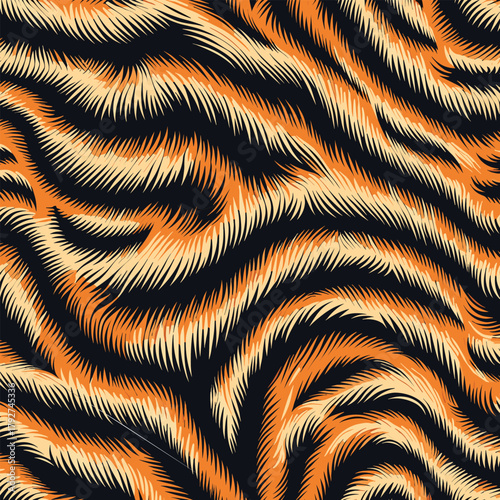 Wild tiger skin vectand illustration featuring striped animal fur texture background, perfect fand wallpaper, fabric, tile patterns, and artistic projects.