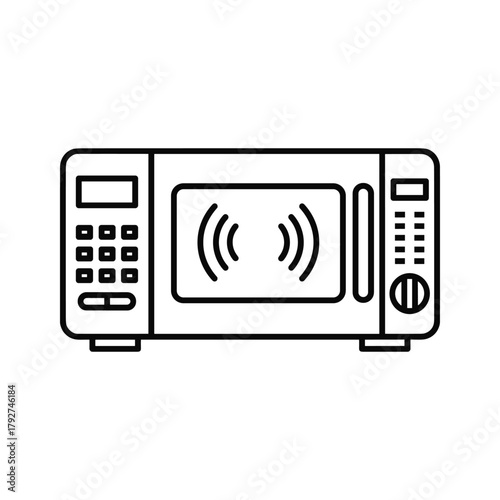 Outline vector icon of a bookshelf filled with books and storage