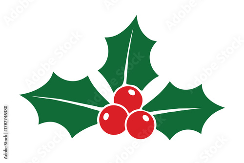 Holly berry icon, Christmas decorations with holly berries, Holly berry leaves