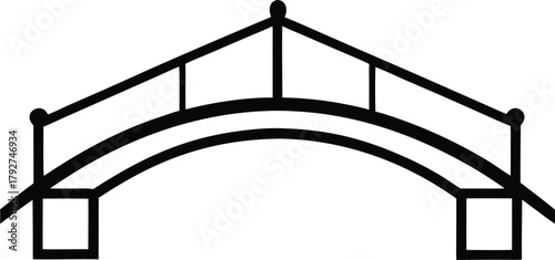 Simple Black and White Icon of an Arch Bridge with Square Supports and Railings