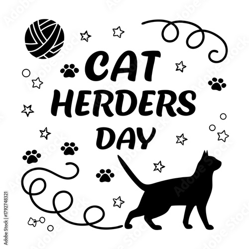 Cat Herders Day Vector Illustration, Funny Person Trying to Herd Playful Cats Isolated on White Background