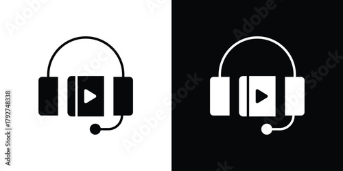 Audiobook icon flat design. Modern style in black color.