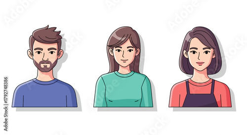 Set of diverse cartoon character portraits of man and women. Flat Vector Illustrations. EPS Editable