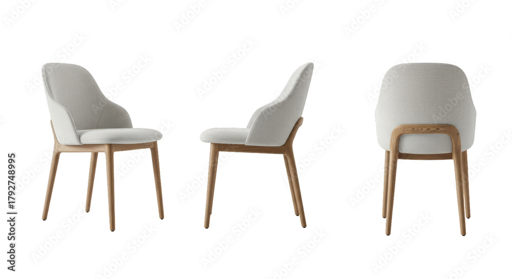 Fototapeta premium Modern white upholstered dining chairs on black background