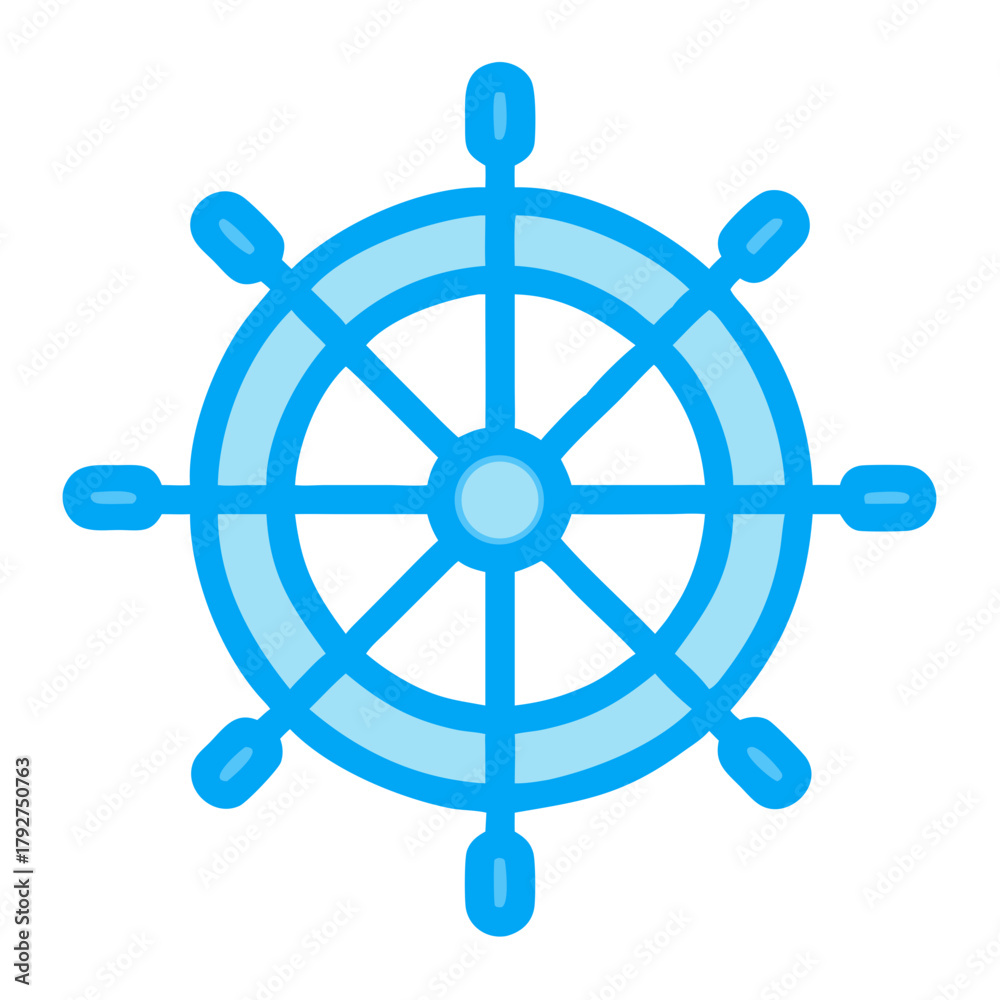 Fototapeta premium Blue ship steering wheel icon on black background graphic