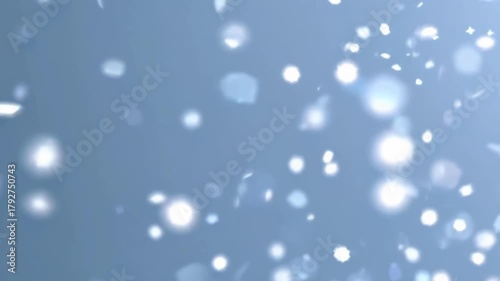 Snowfall animation featuring gentle white snowflakes descending against a soft blue winter sky. concept of serene nature, tranquil snowfall scene, peaceful seasonal ambiance.