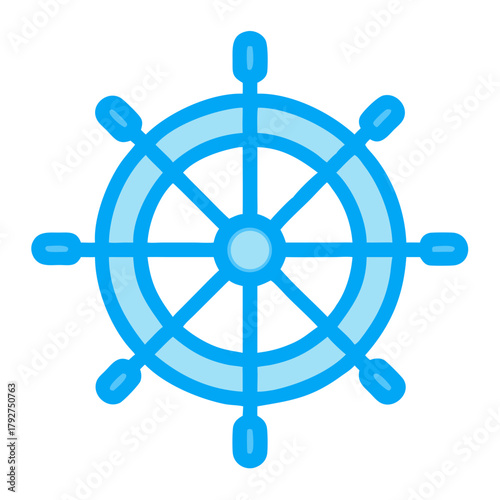 Blue ship steering wheel icon on black background graphic