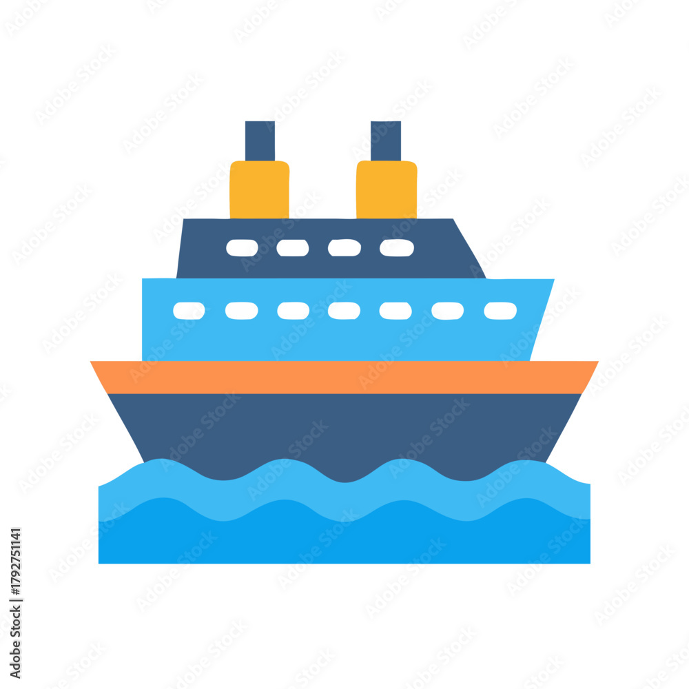 Obraz premium Flat illustration of cruise ship sailing on blue ocean