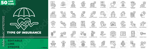 Type Of Insurance Line Editable Icons set