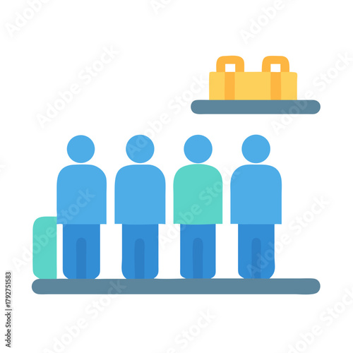 Silhouetted people standing in a line waiting in queue