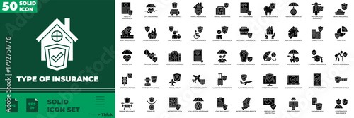 Type Of Insurance Solid Editable Icons set