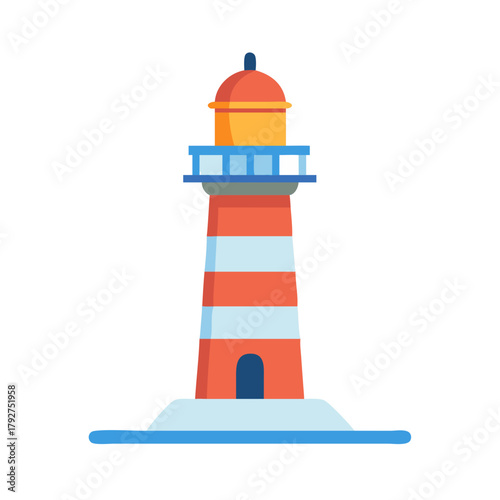 Isolated graphic lighthouse with stripes on a black background