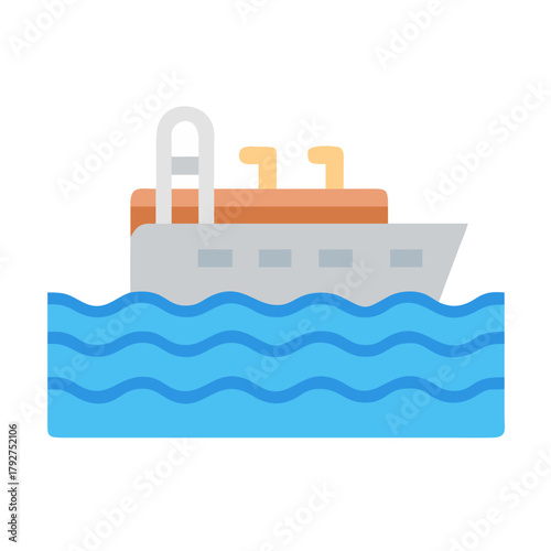 Flat vector illustration of cruise ship at sea