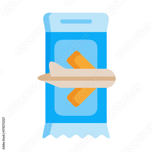 Conceptual travel insurance package with plane and blue wrapper