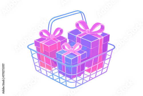 Volumetric gift depth transparency icon vector reflections basket radiant soft illustration