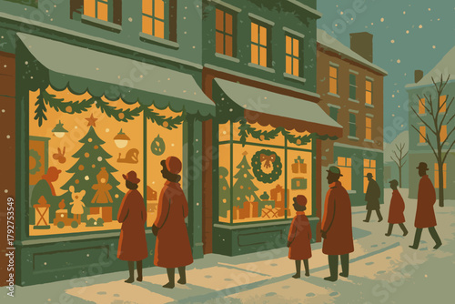 Vector icon golden white visible christmas vintage shoppers no letters green storefront