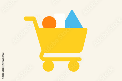 Clean bright icon geometric yellow soft key orange cool shopping cart vector