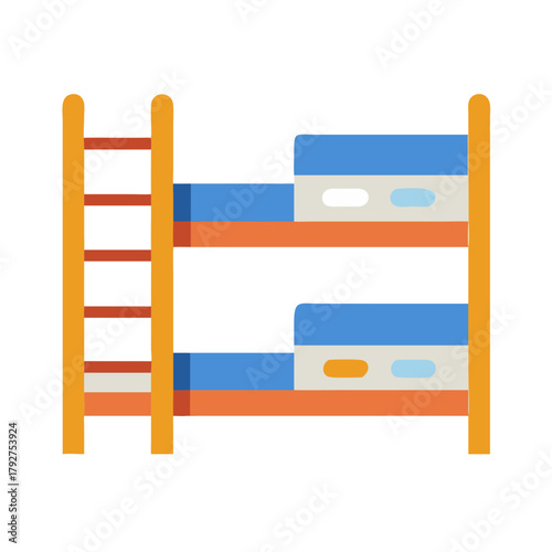 Simple Bunk Bed Illustration with Ladder on Black Background