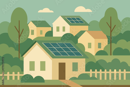 No captions flat vector friendly numbers minimal panels illustration roofs solar icon