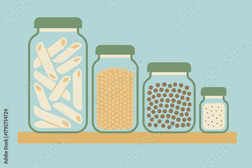 Kitchen illustration vector icon off no jars warm minimalist blue text sky