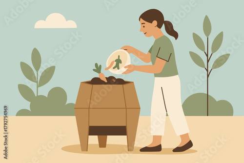 Warm sky composting backyard adding numbers icon vector modern friendly no illustration