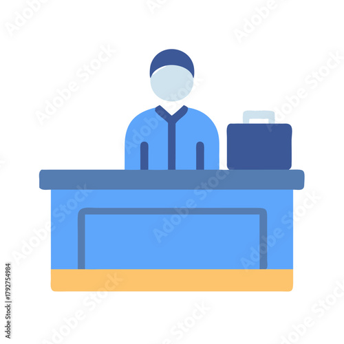 Abstract icon of desk worker with briefcase flat design
