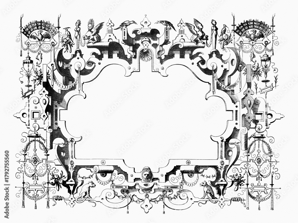 Obraz premium Ornate Renaissance and steampunk frame with surreal decorations.
