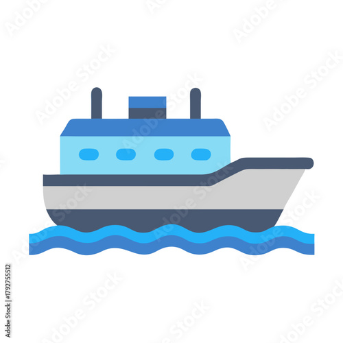 Flat vector illustration of a boat on water surface