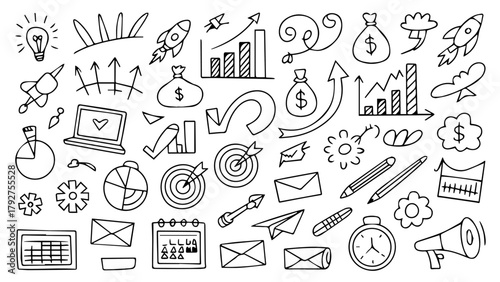 Hand drawn doodle sketch vector icons set for music and school illustration design