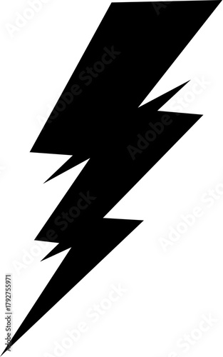 Black lightning bolt symbol for electric power, energy, speed.