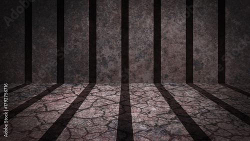 Valokuva Grunge textured dark room background with vertical stone panels and a dramatical