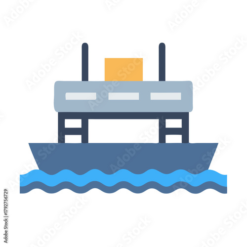 Cartoon style ferry boat navigating on the sea waves