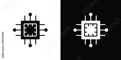 Computer microchip icon flat design. Modern style in black color.