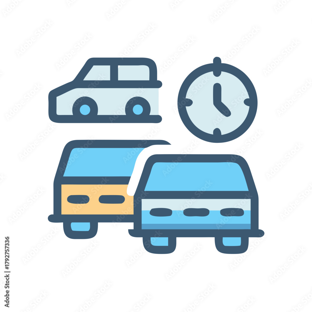 Naklejka premium Cars and clock icon illustrating transportation time management concept