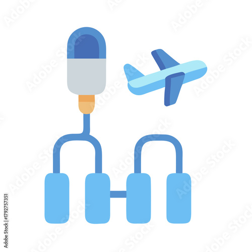 Infusion system and airplane illustration on black background