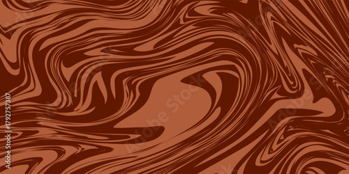 Retro coffee color background. Milk chocolate liquid dessert texture. Wavy swirl candy pattern for poster, cover, banner, pamphlet. Vintage brown trippy hippie wallpaper in 60s or 70s style. Vector