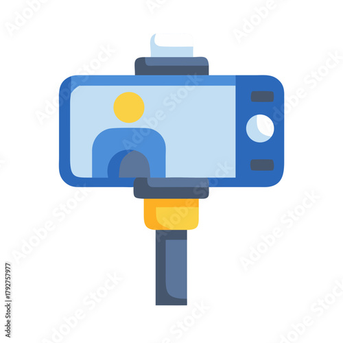 Flat illustration of smartphone with selfie stick on black