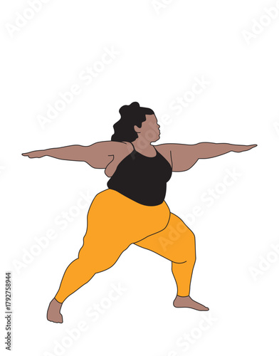 Black Woman Plus size model Illustration SVG - Character portrait in Outline and colors 