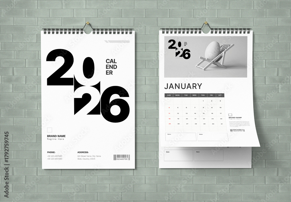 2026 Minimal Wall Calendar Template Design with 12 Months Layout Stock ...